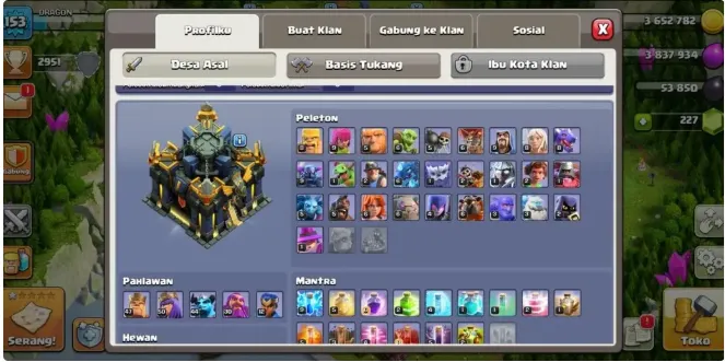 COC285 TH17 Maxed Heroes BK53 AQ67 Warden26 RC22 Minion44 6 Builders Epic Skills Boxing Gloves Spiky Ball Fireball Magic Mirror